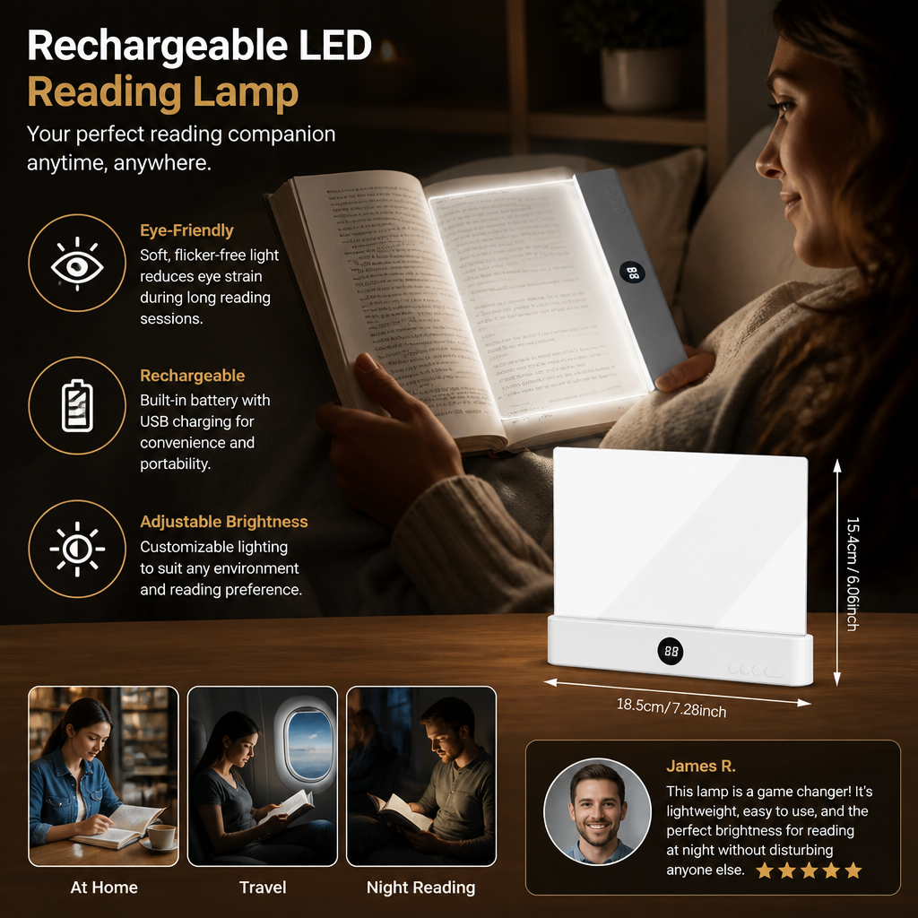 Rechargeable LED Reading Lamp – Portable Book and Night Light for Relaxing and Stress-Free Moments
