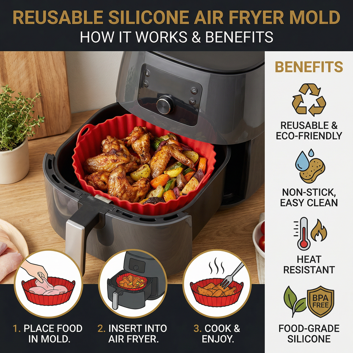 Reusable Non-Stick Silicone Mold for Air Fryer