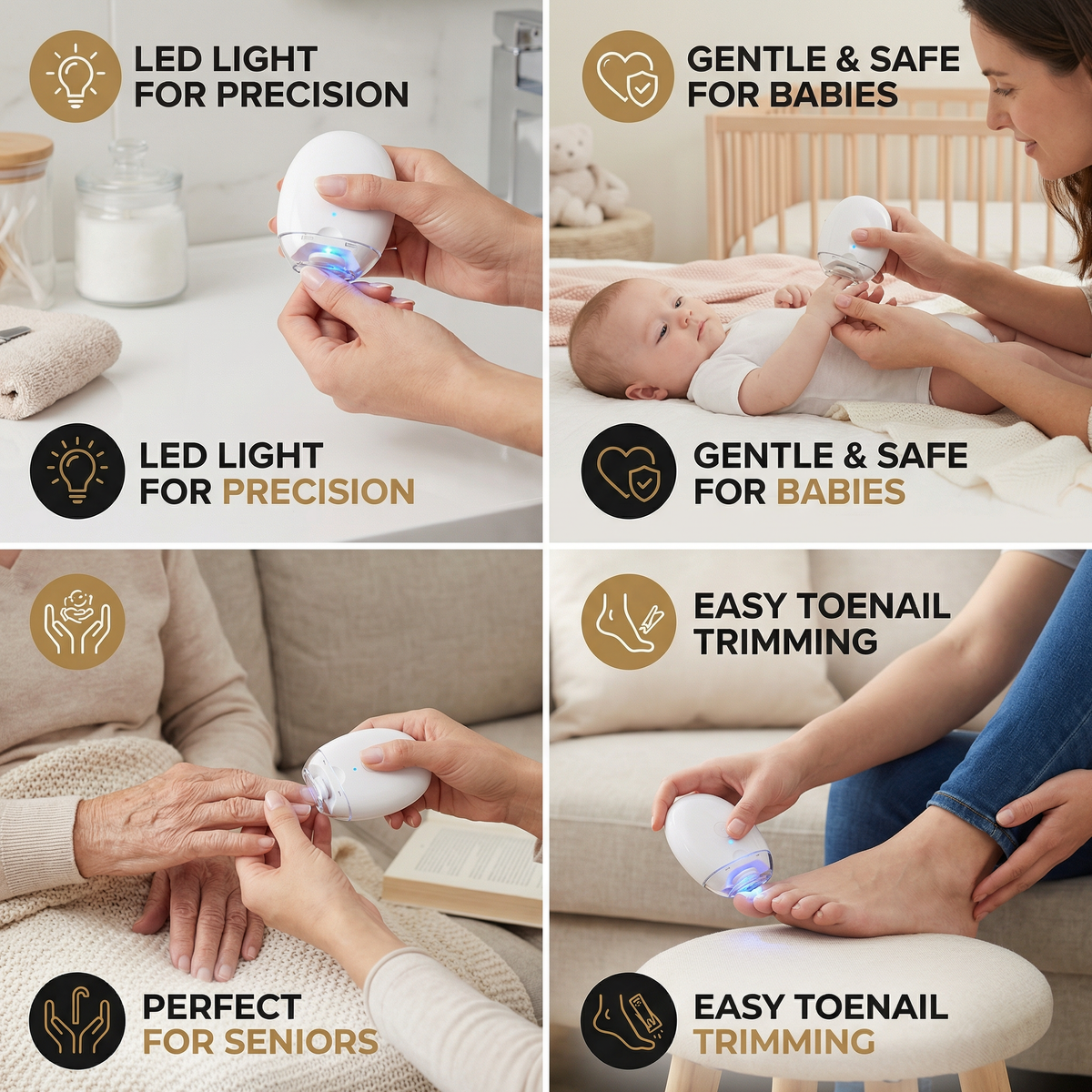 Professional Electric Nail Trimmer with LED Light – Gentle Nail Clipper for the Whole Family