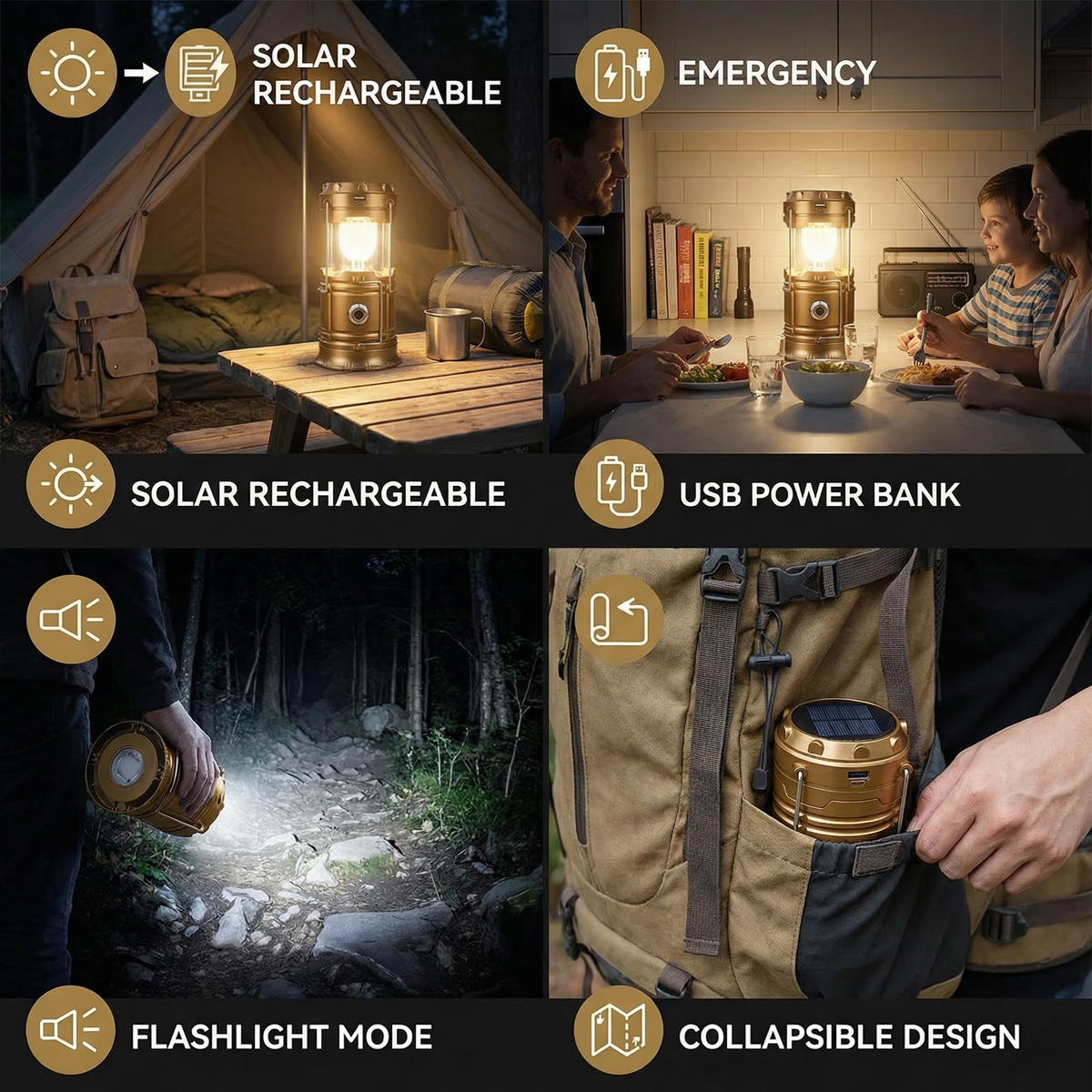 Rechargeable Solar Lantern with USB – Portable LED Light for Outdoor and Emergencies