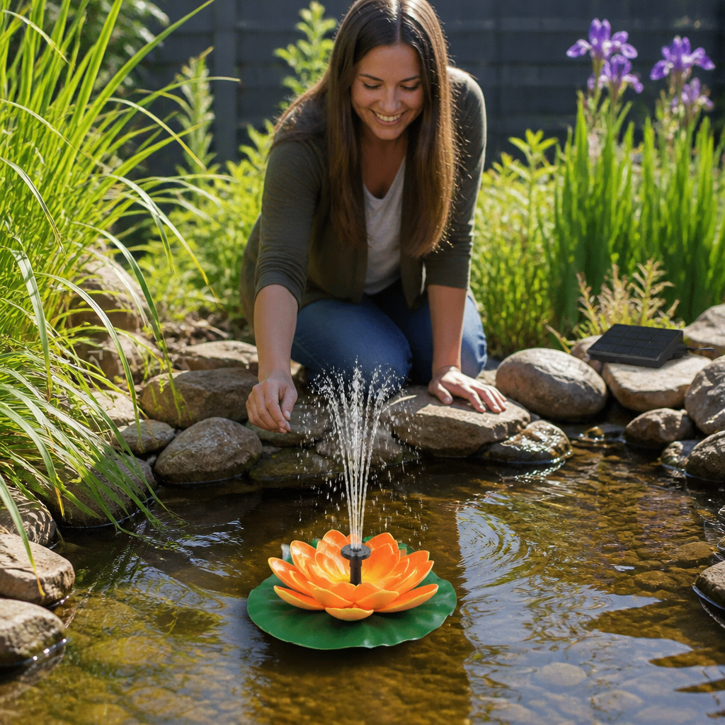 Solar-Powered Lotus Fountain – Floating Garden Fountain for Pool & Pond