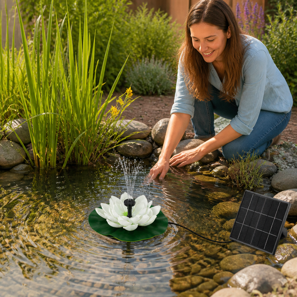 Solar-Powered Lotus Fountain – Floating Garden Fountain for Pool & Pond