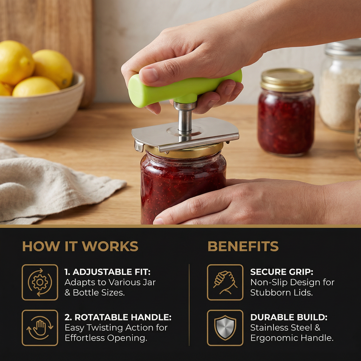 Multi-Function Stainless Steel Can & Bottle Opener – Adjustable & Rotatable