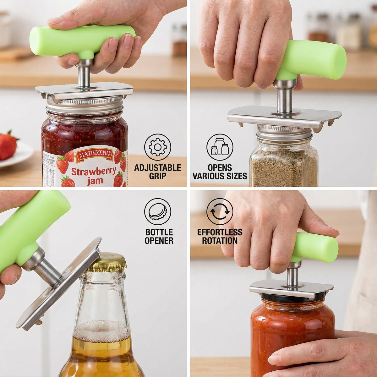 Multi-Function Stainless Steel Can & Bottle Opener – Adjustable & Rotatable