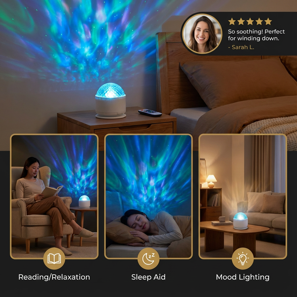 LED Northern Lights Projector Lamp – 16 Colors & Remote Control