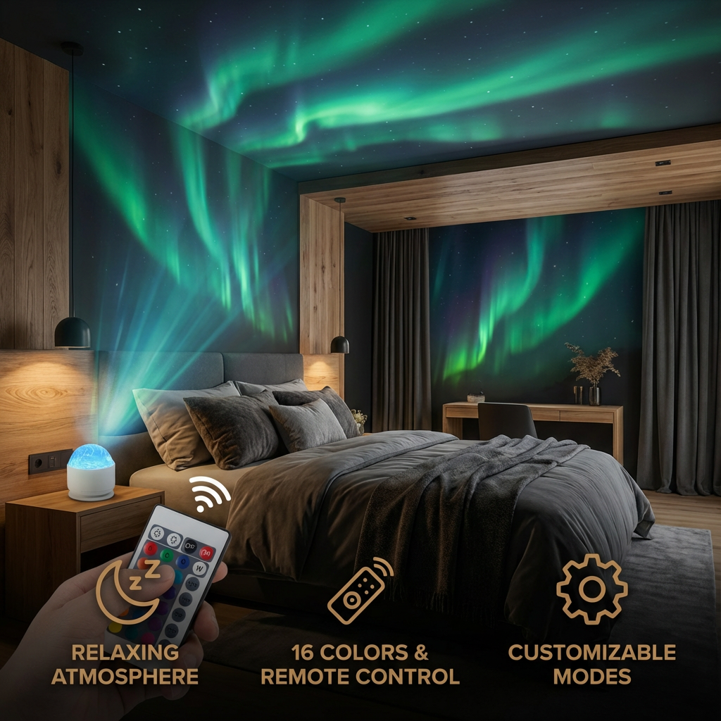 LED Northern Lights Projector Lamp – 16 Colors & Remote Control