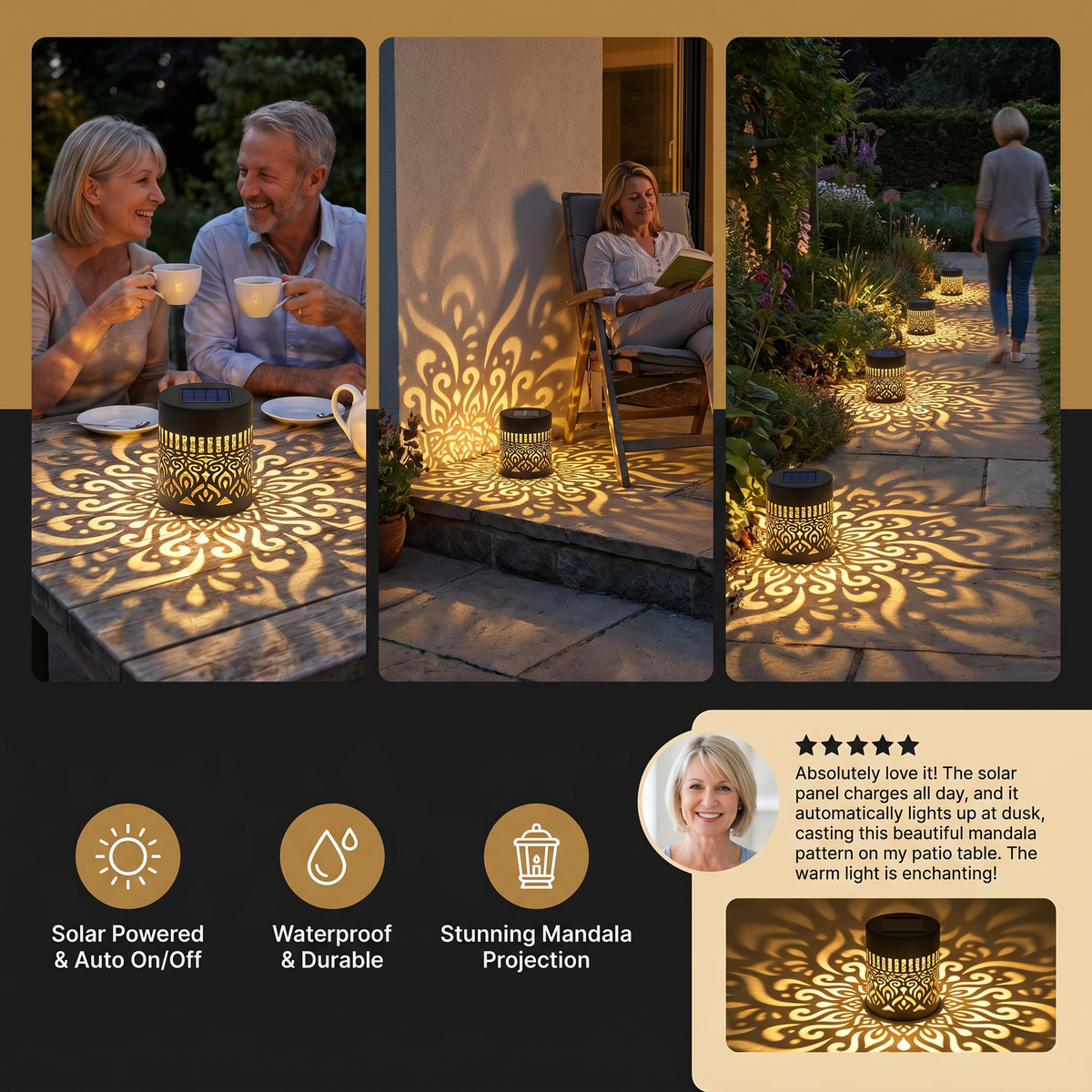 Colorful Solar Mandala Garden Light – Waterproof Outdoor LED Wall Projection Lantern