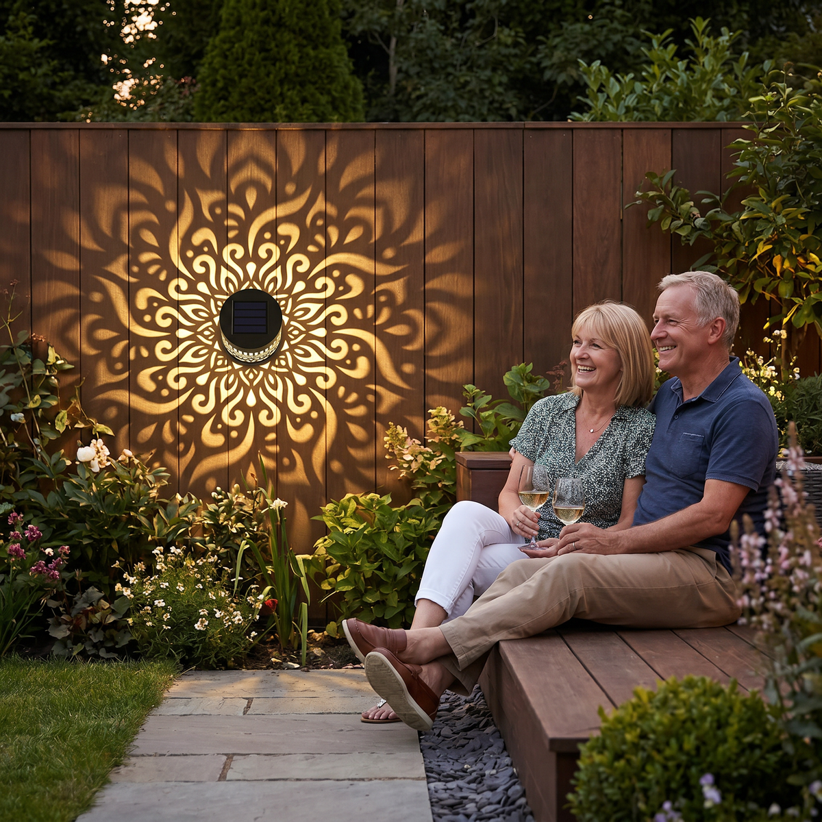 Colorful Solar Mandala Garden Light – Waterproof Outdoor LED Wall Projection Lantern