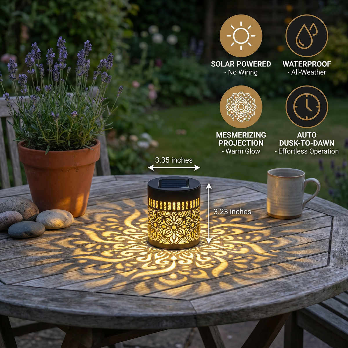 Colorful Solar Mandala Garden Light – Waterproof Outdoor LED Wall Projection Lantern