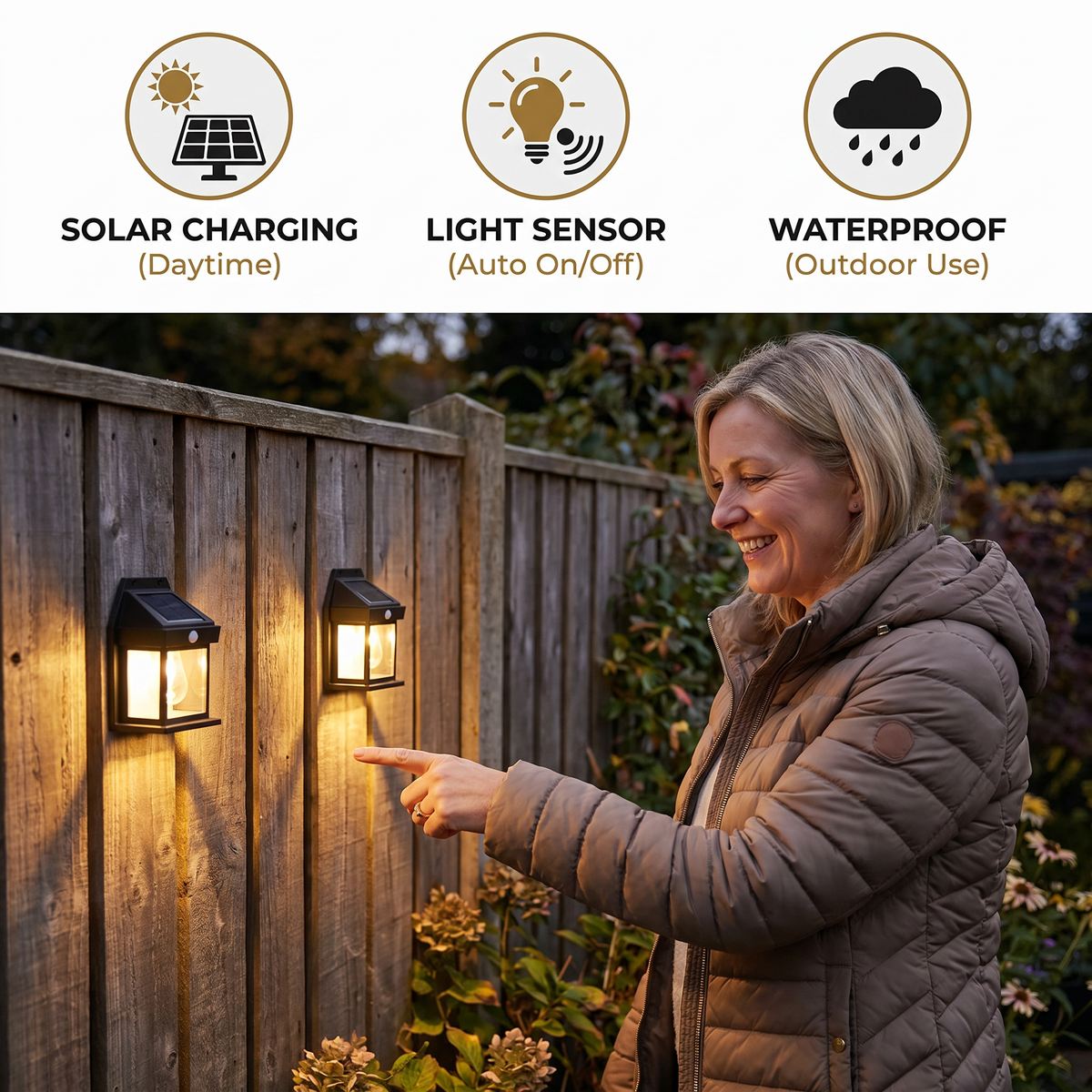 Solar LED Wall Light – Waterproof Outdoor Lamp with Light Sensor for Garden, Yard and Fence (2 pieces)