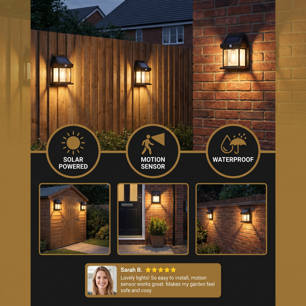 Solar LED Wall Light – Waterproof Outdoor Lamp with Light Sensor for Garden, Yard and Fence (2 pieces)