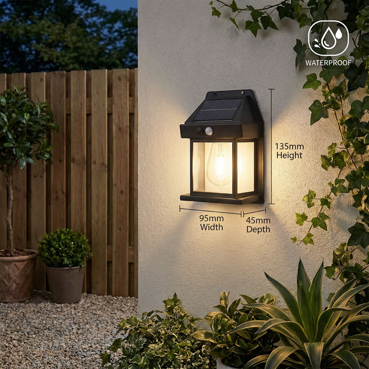 Solar LED Wall Light – Waterproof Outdoor Lamp with Light Sensor for Garden, Yard and Fence (2 pieces)
