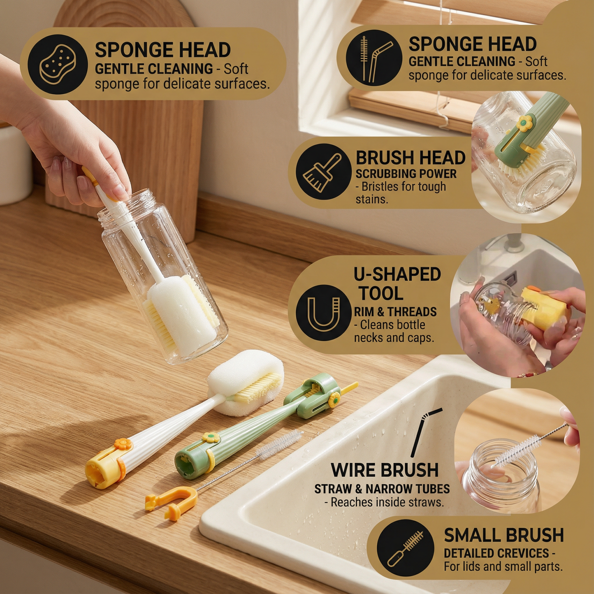 Multi-Functional 5-in-1 Bottle Cleaner