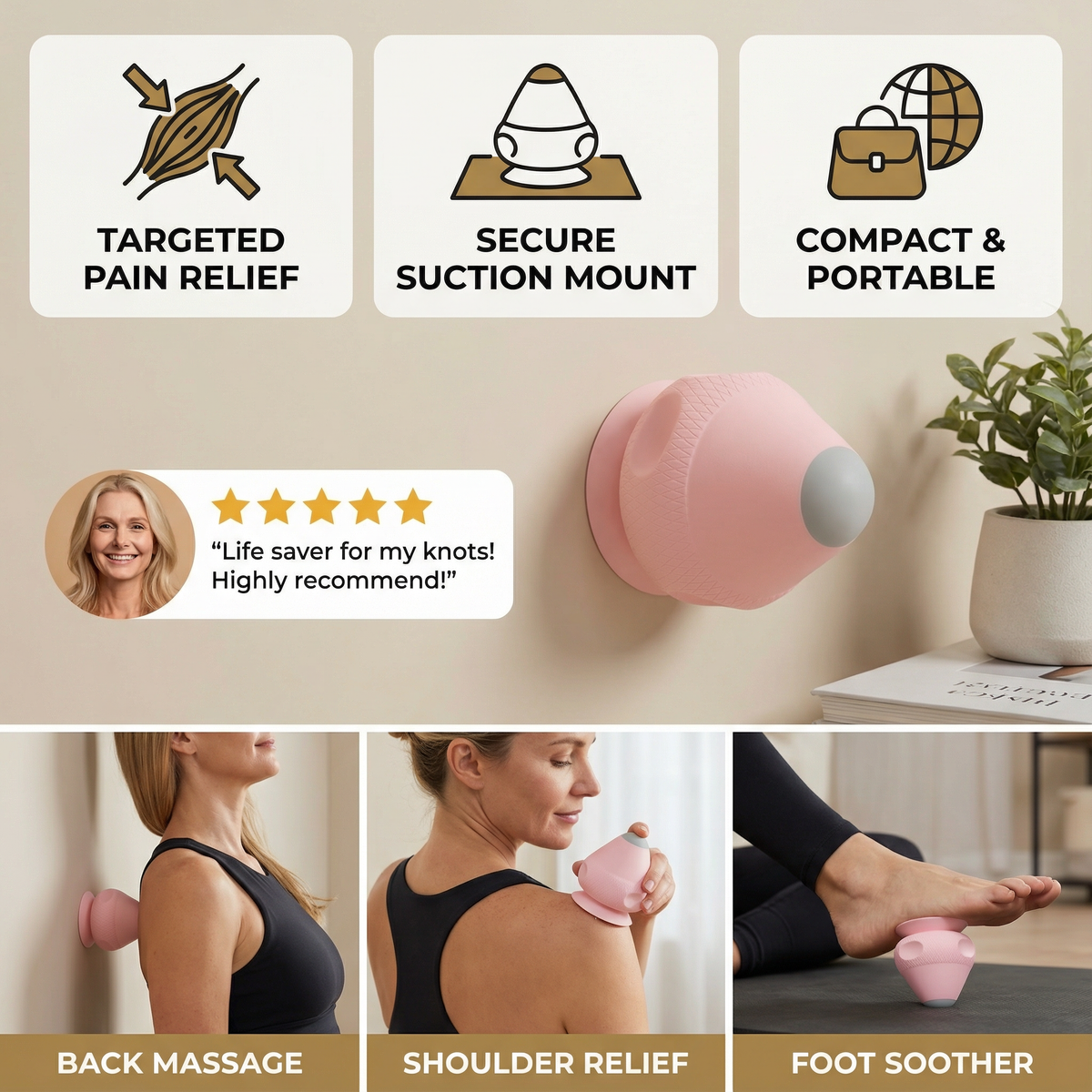 Trigger point self-massage ball with suction cup