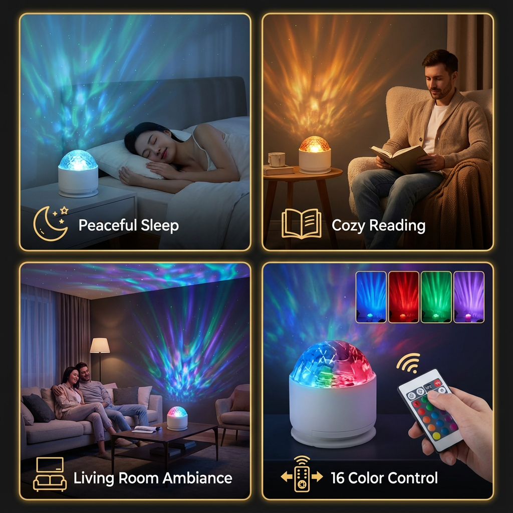 LED Northern Lights Projector Lamp – 16 Colors & Remote Control