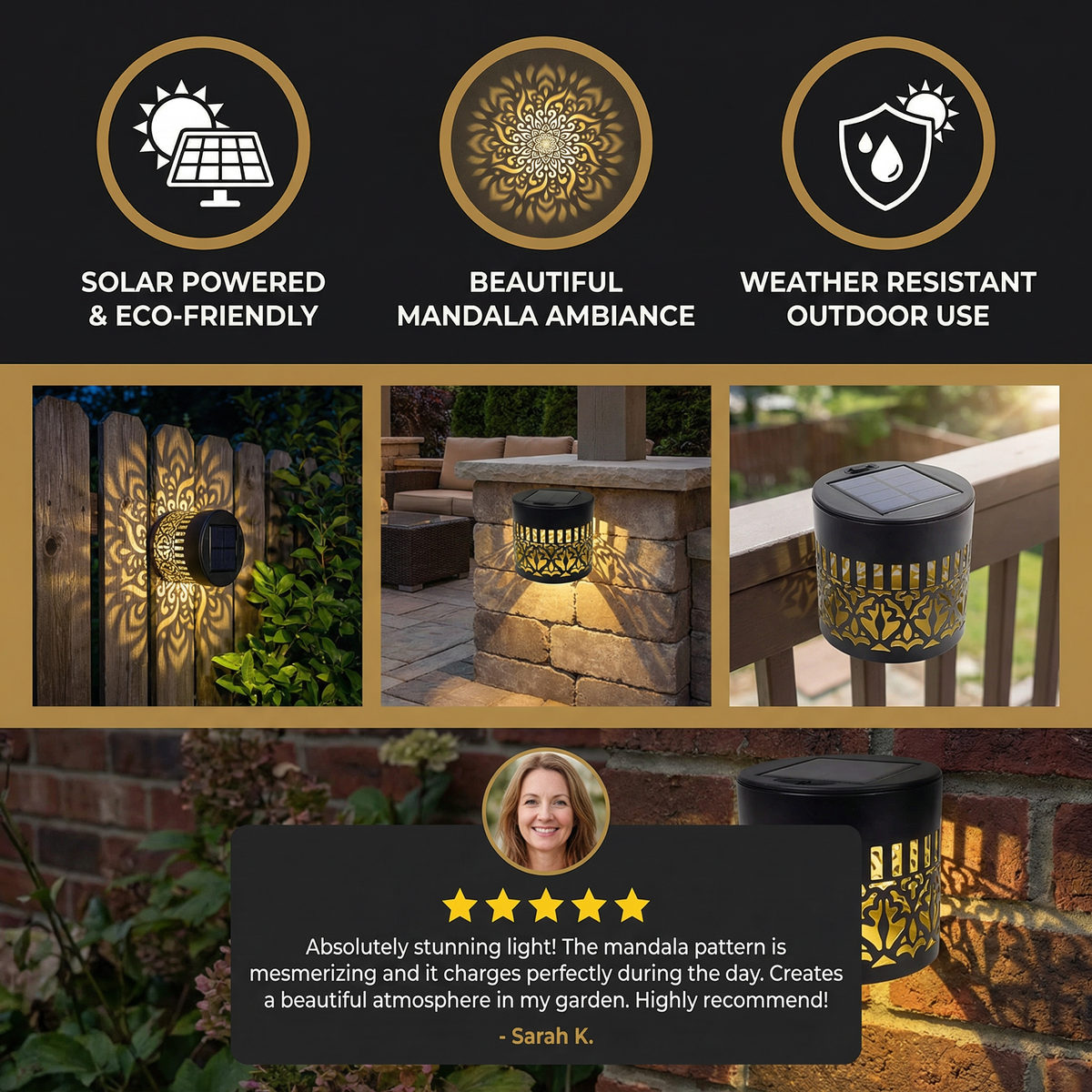 LED Solar Mandala Wall Light – Outdoor Light for Garden, Fence & Patio