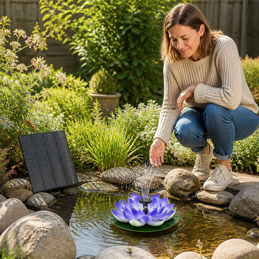 Solar-Powered Lotus Fountain – Floating Garden Fountain for Pool & Pond