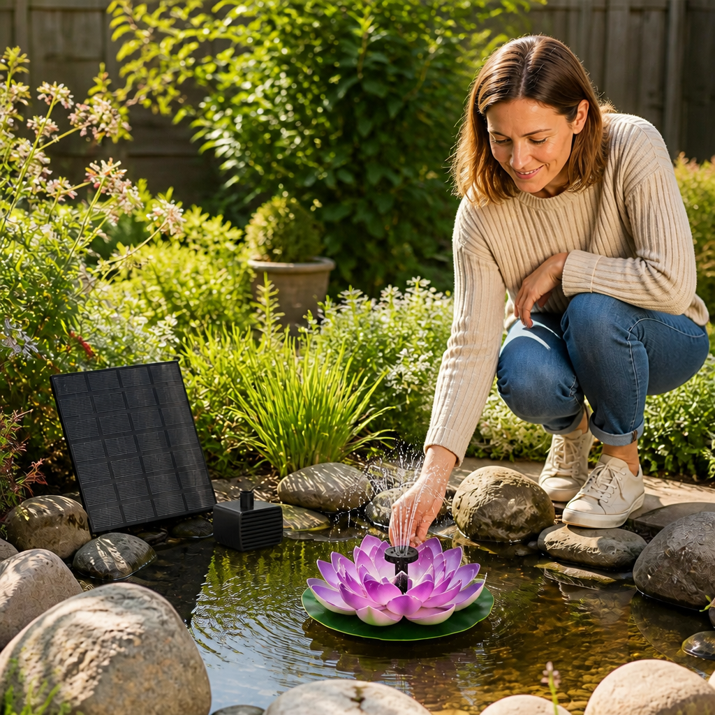 Solar-Powered Lotus Fountain – Floating Garden Fountain for Pool & Pond