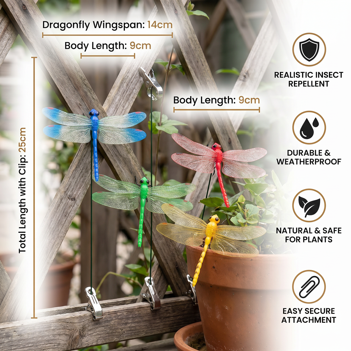 Dragonfly Clips – Realistic Insect Repellent for Home & Garden (4 Pieces)