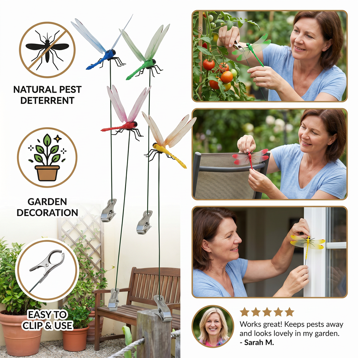 Dragonfly Clips – Realistic Insect Repellent for Home & Garden (4 Pieces)