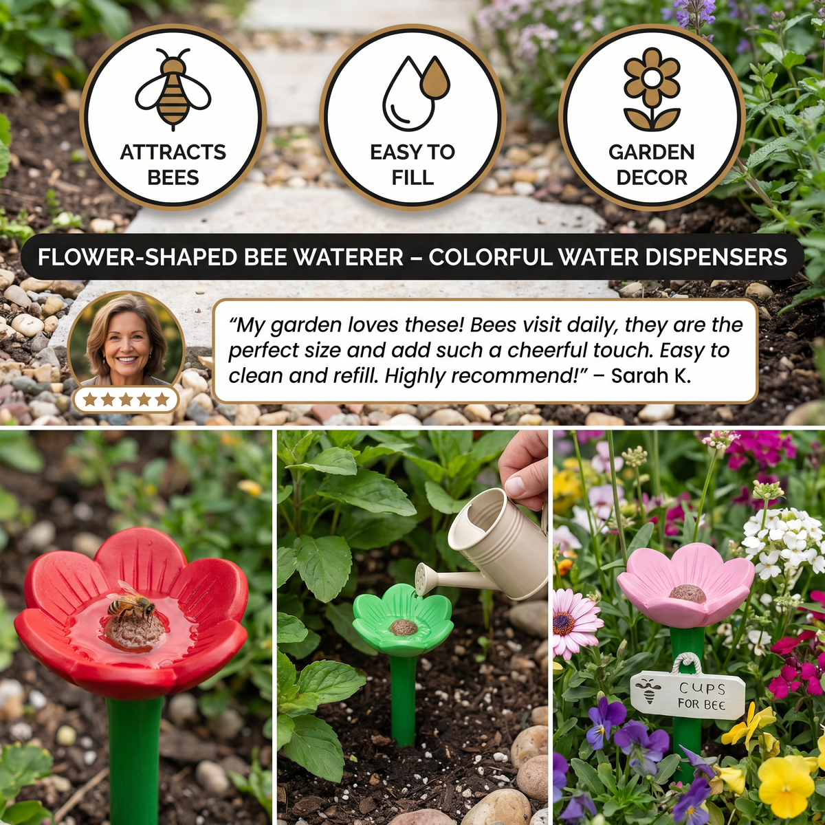 Flower-Shaped Bee Waterer – Colorful Water Dispensers for the Garden