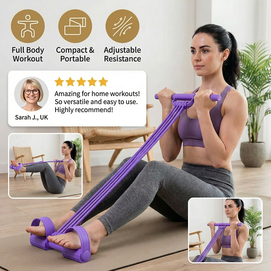 All-In-One Resistance Band with Foot Pedals – For Full Body Workouts