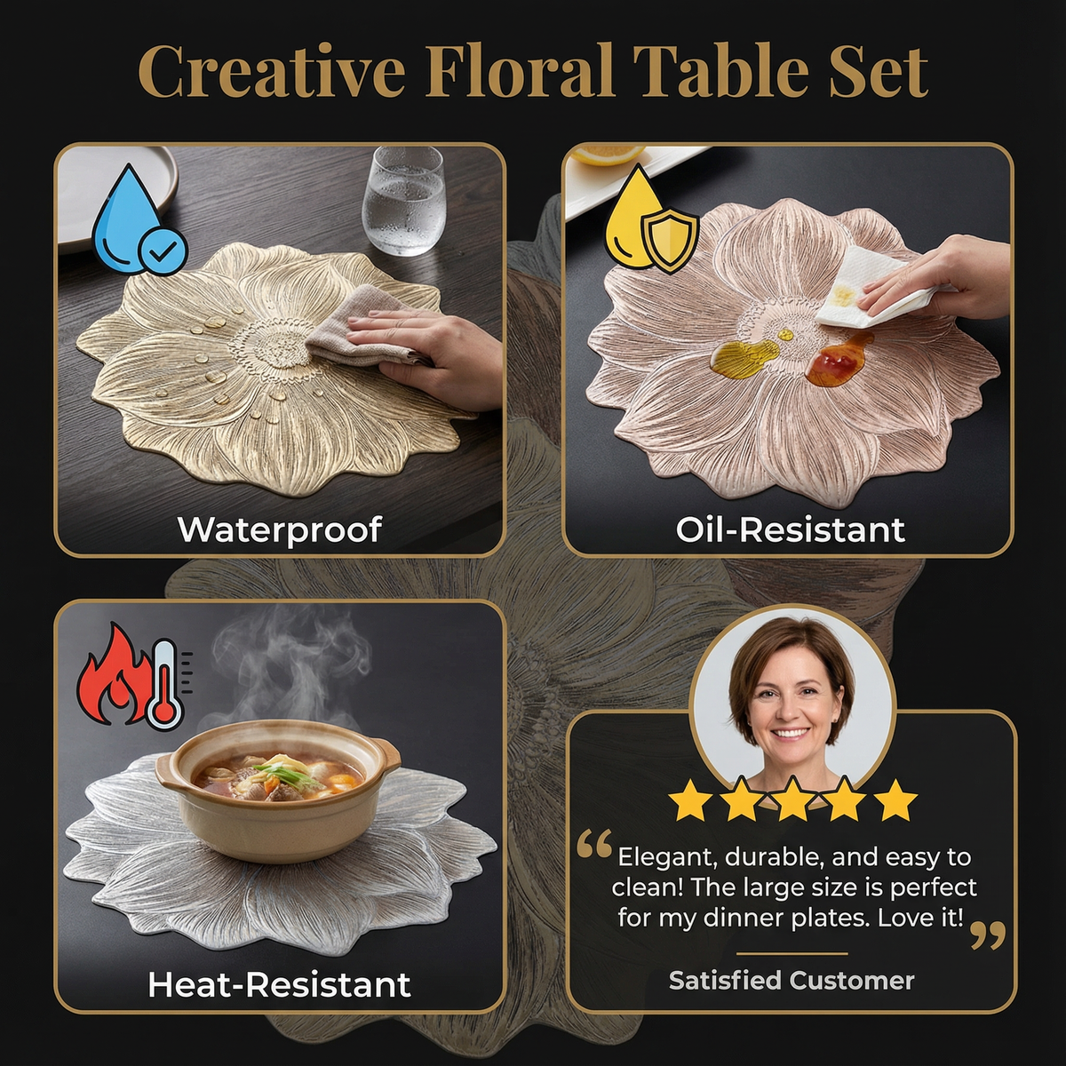 Creative Floral Table Set – Waterproof and Oil-Resistant