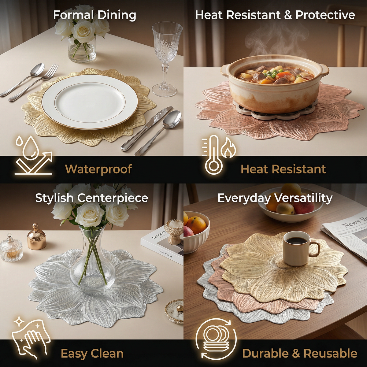 Creative Floral Table Set – Waterproof and Oil-Resistant
