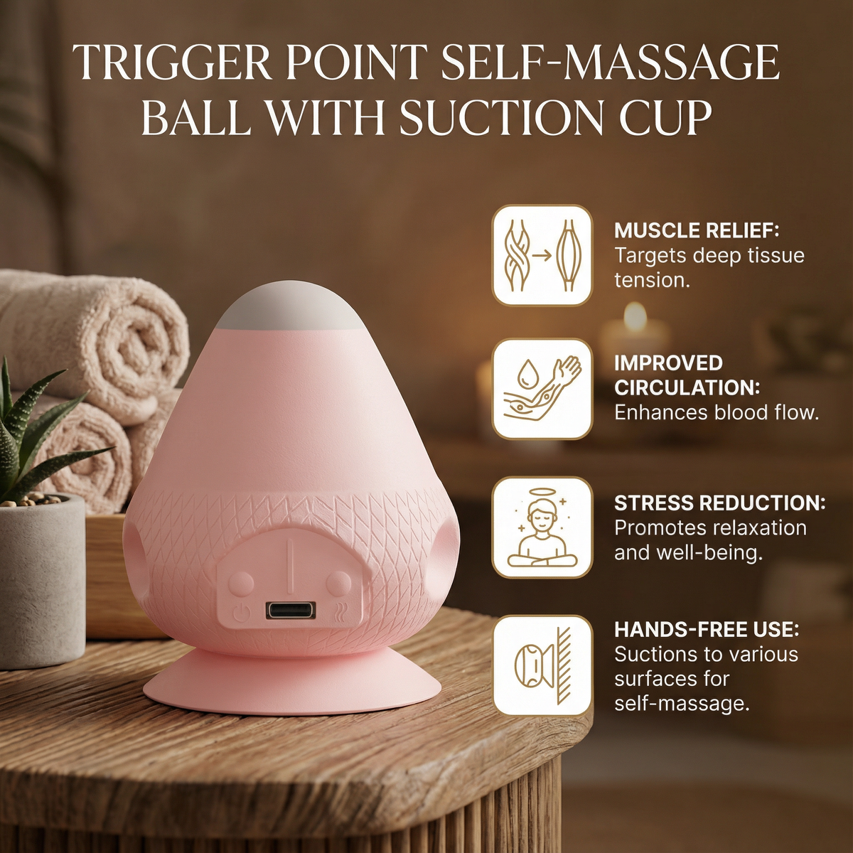 Trigger point self-massage ball with suction cup