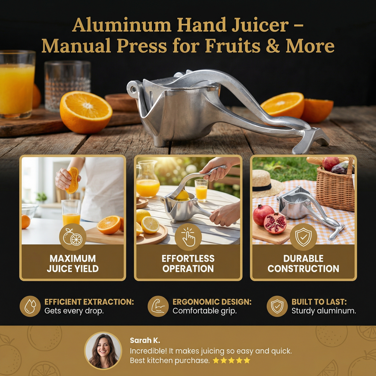 Aluminum Hand Juicer – Manual Press for Fruits & More