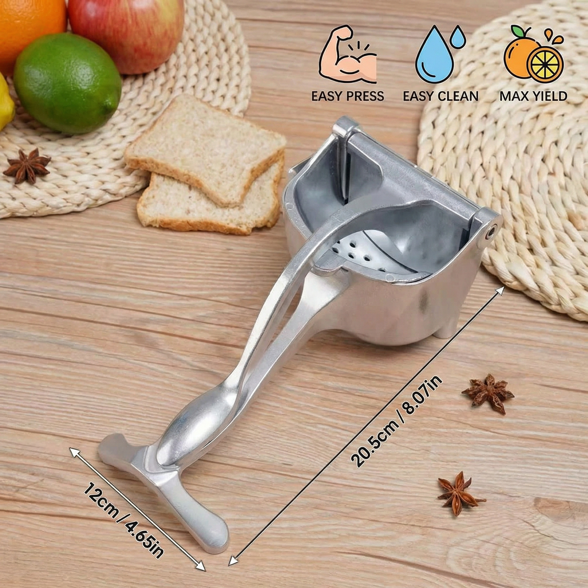 Aluminum Hand Juicer – Manual Press for Fruits & More