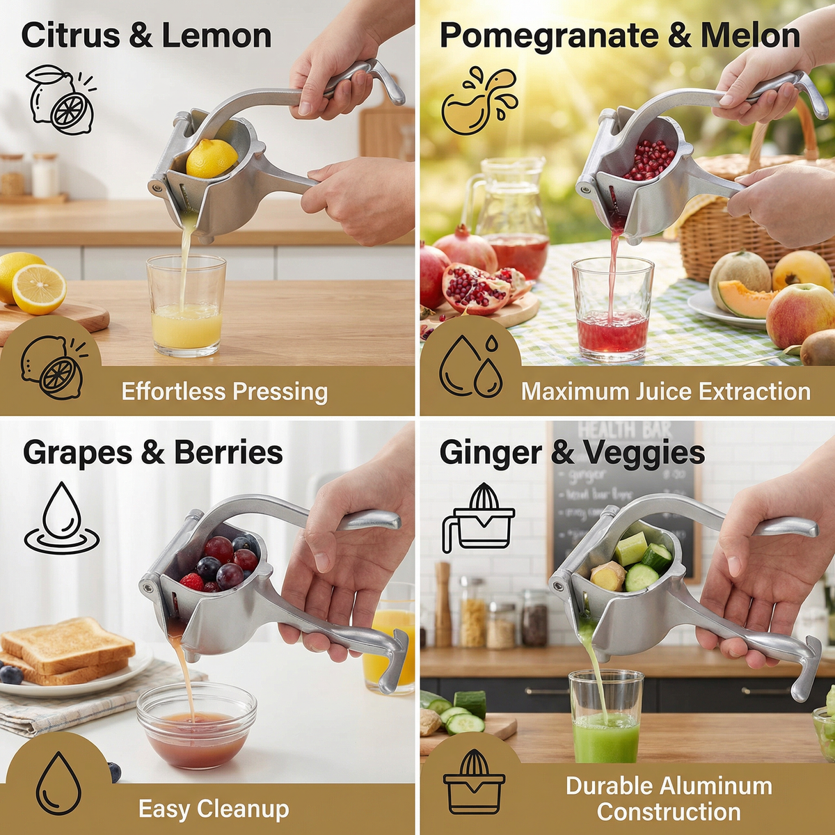 Aluminum Hand Juicer – Manual Press for Fruits & More