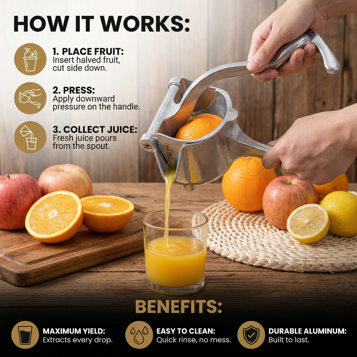 Aluminum Hand Juicer – Manual Press for Fruits & More